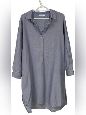 MERSEA Essential Shirt Dress Large XL XLarge Blue White Stripe Coastal Nautical